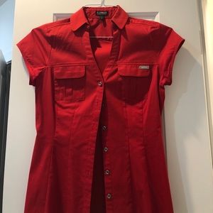 Red EXPRESS short sleeved button-up blouse
